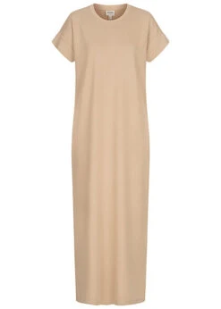 Aware By Vero Moda Damen Longform Viskose Kleid A-Linie Safari Braun