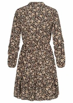 Cloud5ive Damen Volant Kleid Mit Kragen Und Knopfleiste Blumen Print Schwarz -Onlyy Kleidung Geschaft 22026194 2