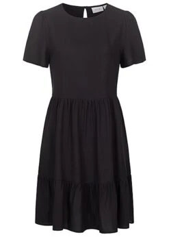 VILA Damen NOOS Volant Kleid Kurzarm Und Rundhals Schwarz