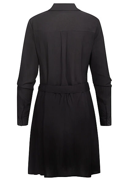 VILA Damen NOOS Langarm Kleid Knopfleiste Und Kragen Mit Bindegürtel Schwarz 3 VILA Damen NOOS Langarm Kleid Knopfleiste Und Kragen Mit Bindegürtel Schwarz – Bild 3