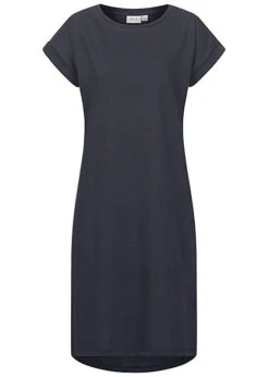 VILA Damen NOOS Midi Kleid Kurzarm Und Rundhals Total Eclipse Dunkel Blau