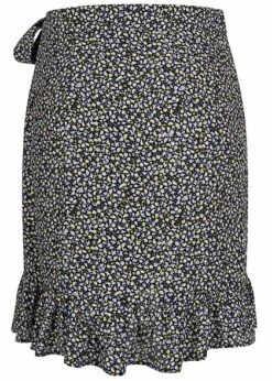 VILA Damen NOOS High-Waist Mini Wickelrock Mit Schleife Blüten Muster Schwarz Blau -Onlyy Kleidung Geschaft 22030037 2