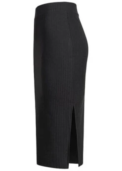 ONLY Damen NOOS Ribbed Midi Bleistiftrock Mit Seitl. Schlitzen Schwarz
