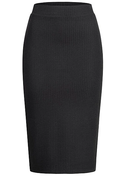 ONLY Damen NOOS Ribbed Midi Bleistiftrock Mit Seitl. Schlitzen Schwarz 2 ONLY Damen NOOS Ribbed Midi Bleistiftrock Mit Seitl. Schlitzen Schwarz – Bild 2
