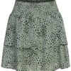 ONLY Damen NOOS Mini Rock Stufenrock Mit Gummibund Leo Print Grün Schwarz