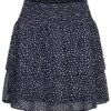 ONLY Damen NOOS Mini Rock Stufenrock Mit Gummibund Gepunktet Navy Blau Weiss