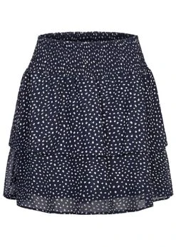 ONLY Damen NOOS Mini Rock Stufenrock Mit Gummibund Gepunktet Navy Blau Weiss