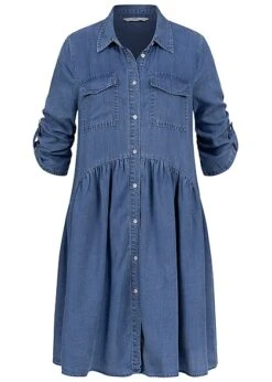 ONLY Damen Jeans Kleid Mit 2 Brusttaschen Und Kragen Medium Blau Denim