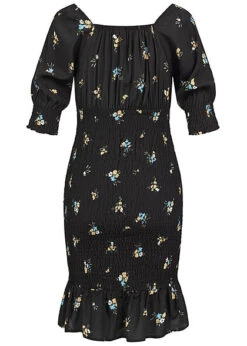 Pieces Damen Viskose Kleid 1/2 Arm Und Carreeausschnitt Blumen Print Schwarz -Onlyy Kleidung Geschaft 22030366 2