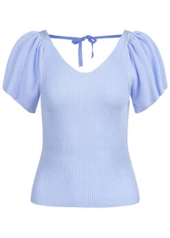 ONLY Damen NOOS Ribbed V-Neck Fledermausarm Shirt Mit Rückenausschnitt Cashmere Blau