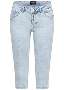 Vero Moda Damen Capri Jeans Hose 5-Pockets Knopfleiste Mid-Waist Hell Blau Denim