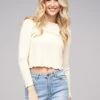 Aiki Damen Off-Shoulder Struktur Longssleeve Leichter Pulli Frilldetails Beige