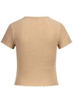 ONLY Damen NOOS Ribbed T-Shirt Mit Frilldetails Nomad Dunkel Beige -Onlyy Kleidung Geschaft 22030627 1