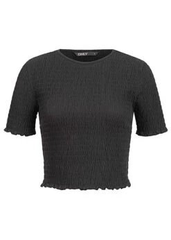 ONLY Damen NOOS Smock Top T-Shirt Mit Wellendetails Am Saum Schwarz