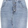 Vero Moda Damen Jeans Mini Rock Mit 4-Pockets Knopfleiste Hell Blau Denim