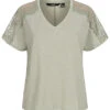 Vero Moda Damen V-Neck Top T-Shirt Mit Strukturstoff Desert Sage Grau Grün