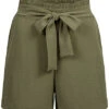 Vila Damen NOOS High-Waist Shorts Mit Bindeband & Rüschen 2-Pockets Leaf Oliv