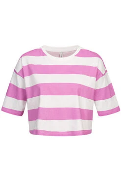 Only Damen Cropped T-Shirt Box Fit Top Mit Streifen Orchid Bouquet Lila