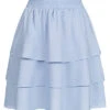 AIKI Damen Viskose Stufenrock Mehrlagig Strukturstoff Hell Blau