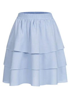 AIKI Damen Viskose Stufenrock Mehrlagig Strukturstoff Hell Blau
