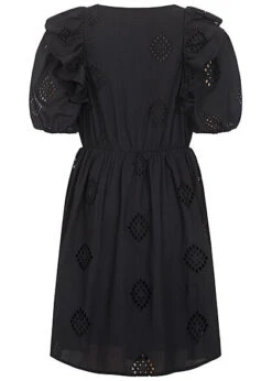 ONLY Damen 1/2 Arm Rüschen Kleid Mit Lochmuster V-Neck Schwarz -Onlyy Kleidung Geschaft 22030927 2