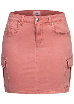 ONLY Damen NOOS Mini Cargo Jeans Rock 7-Pockets Rosette Rose