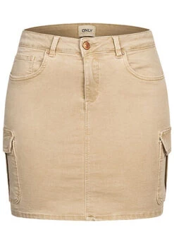 ONLY Damen NOOS Mini Cargo Jeans Rock 7-Pockets Safari Beige
