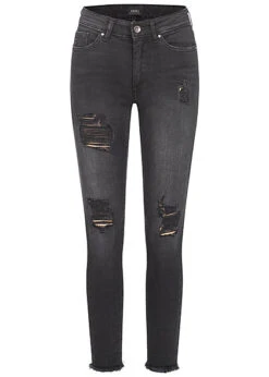 ONLY Damen NOOS Mid-Waist Skinny Ankle Jeans Destroyed 5-Pockets Washed Schwarz