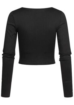 Vero Moda Damen Ribbed Crop Shirt Longsleeve Knopfleiste Seitl. Am Ärmel Schwarz -Onlyy Kleidung Geschaft 22030965 2