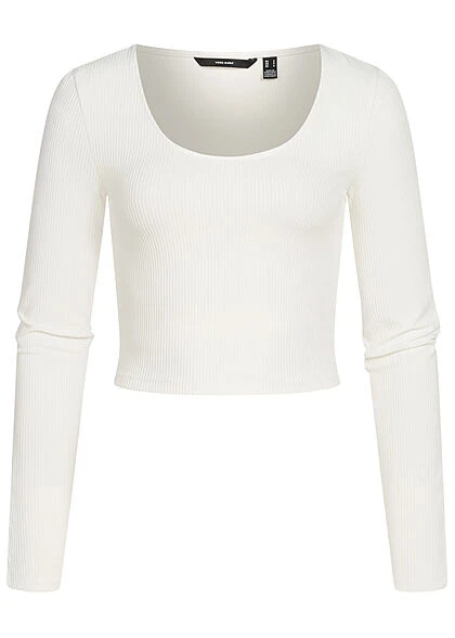 Vero Moda Damen Ribbed Crop Shirt Longsleeve Knopfleiste Seitl. Am Ärmel Schnee Weiss 1 Vero Moda Damen Ribbed Crop Shirt Longsleeve Knopfleiste Seitl. Am Ärmel Schnee Weiss