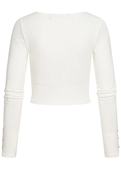 Vero Moda Damen Ribbed Crop Shirt Longsleeve Knopfleiste Seitl. Am Ärmel Schnee Weiss 3 Vero Moda Damen Ribbed Crop Shirt Longsleeve Knopfleiste Seitl. Am Ärmel Schnee Weiss – Bild 3