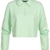 Vero Moda Damen Ribbed Crop Shirt Longsleeve Knopfleiste Polo-Optik Brook Grün
