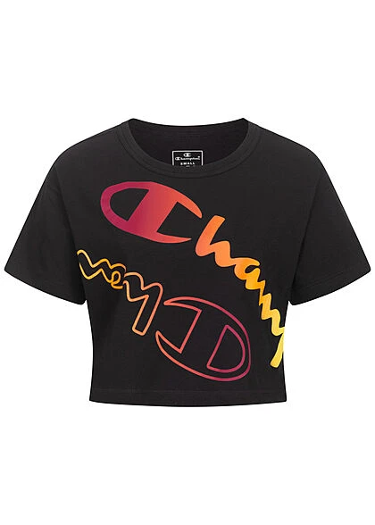 Champion Damen Performance Crop Top T-Shirt Mit Logo Print Schwarz 1 Champion Damen Performance Crop Top T-Shirt Mit Logo Print Schwarz