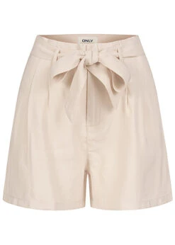 ONLY Damen High Waist Shorts Kurze Hose Mit Bindegürtel Moonbeam Beige