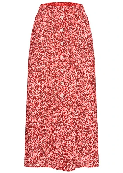ONLY Damen Viskose Longform Rock Mit Knopfleiste Und Print High Risk Red 1 ONLY Damen Viskose Longform Rock Mit Knopfleiste Und Print High Risk Red