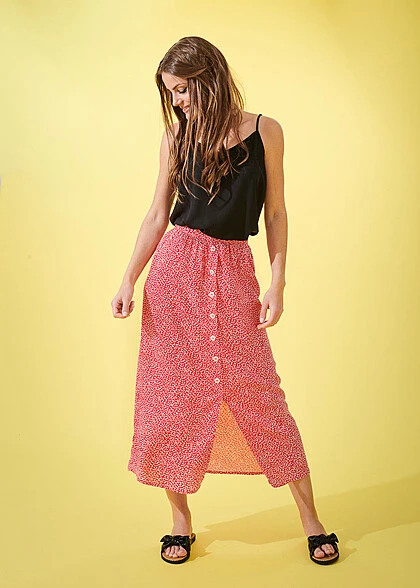 ONLY Damen Viskose Longform Rock Mit Knopfleiste Und Print High Risk Red 4 ONLY Damen Viskose Longform Rock Mit Knopfleiste Und Print High Risk Red – Bild 4