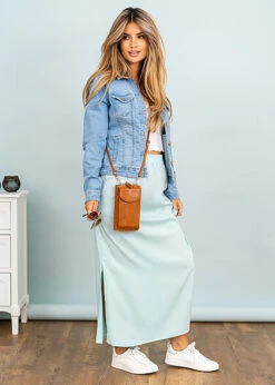 ONLY Damen Longform Rock Mit Gummibund Pastel Türkis -Onlyy Kleidung Geschaft 22040079 2