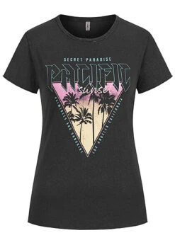 ONLY Damen T-Shirt Rundhals Mit Pacific Print Dunkel Grau