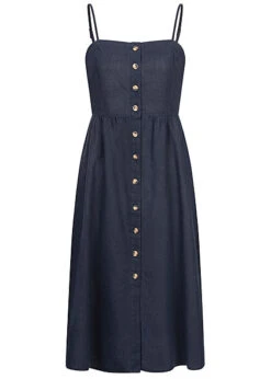 JACQUELINE DE YONG JDY By ONLY Damen Kurzes Leinen Kleid Mit Knopfleiste Sky Captain Dunkel Blau