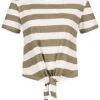 ONLY Damen T-Shirt Mit Knotendetail Und Streifen Grün Weiss