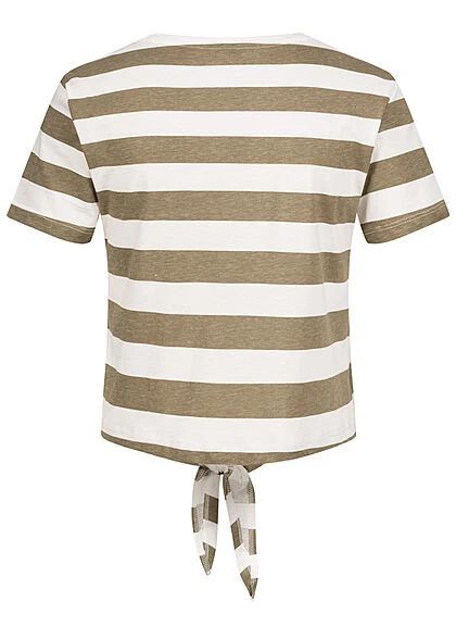 ONLY Damen T-Shirt Mit Knotendetail Und Streifen Grün Weiss 2 ONLY Damen T-Shirt Mit Knotendetail Und Streifen Grün Weiss – Bild 2