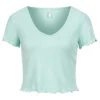 ONLY Damen Ribbed V-Neck Crop Top T-Shirt Mit Frilldetails Pastel Turquoise
