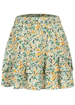 JACQUELINE DE YONG JDY By ONLY Damen Mini Frill Stufenrock Mit Floralem Print Cloud Dancer Weiss Grün