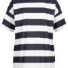 ONLY Damen Oversized T-Shirt Top Mit Streifen Navy Blau Weiss