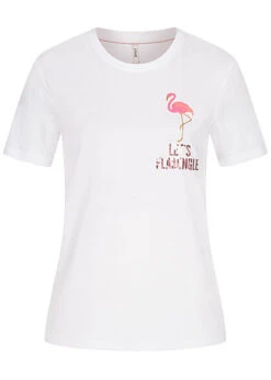 ONLY Damen T-Shirt Mit Flamingo Print Weiss