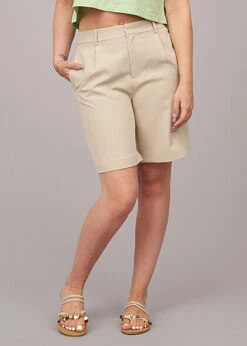 ONLY Damen High Waist Bermuda Shorts Stoffhose Mit 2-Pockets Feather Gray Beige