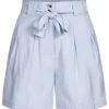 VILA Damen High Waist Shorts Mit Bindegürtel Und 2-Pockets Kentucky Blau