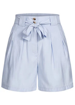 VILA Damen High Waist Shorts Mit Bindegürtel Und 2-Pockets Kentucky Blau