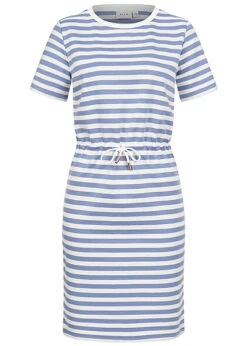 VILA Damen Kleid Mit Bindedetail Und Streifen English Manor Blau Weiss