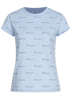 Champion Damen T-Shirt Mit Logo Print Hell Blau